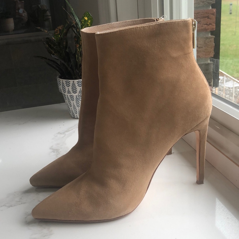Raye Suede tan booties heels